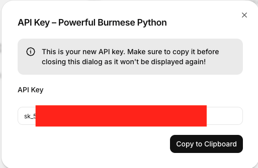Copy Newly Created API Key