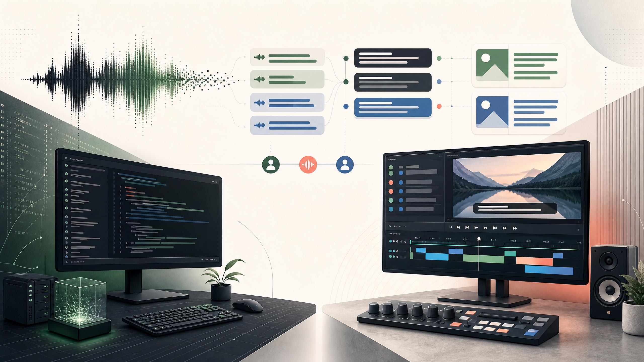 SmartSub and Scribis comparison: Audio waveforms, subtitles, speaker tags, and video editing timeline